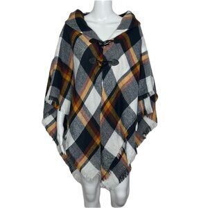 Nwot Francesca’s Women’s Sienna Plaid Multicolor Poncho Sweater
